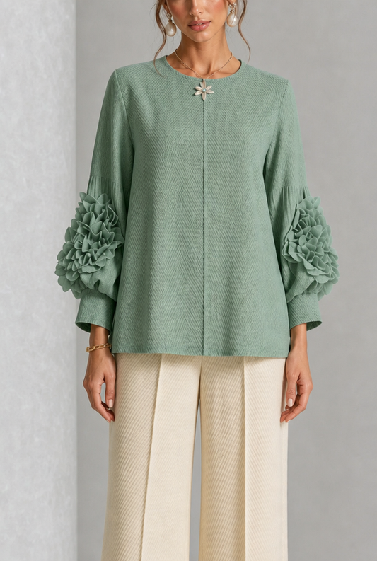 Karine | Texturierte Bluse mit Statement-Ärmeln