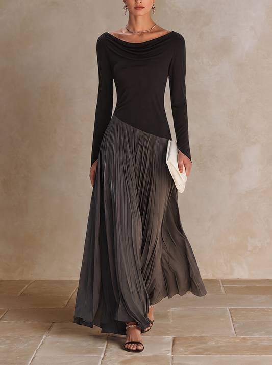 Marine | Maxikleid mit Drapé-Ausschnitt in Schwarz und Grau