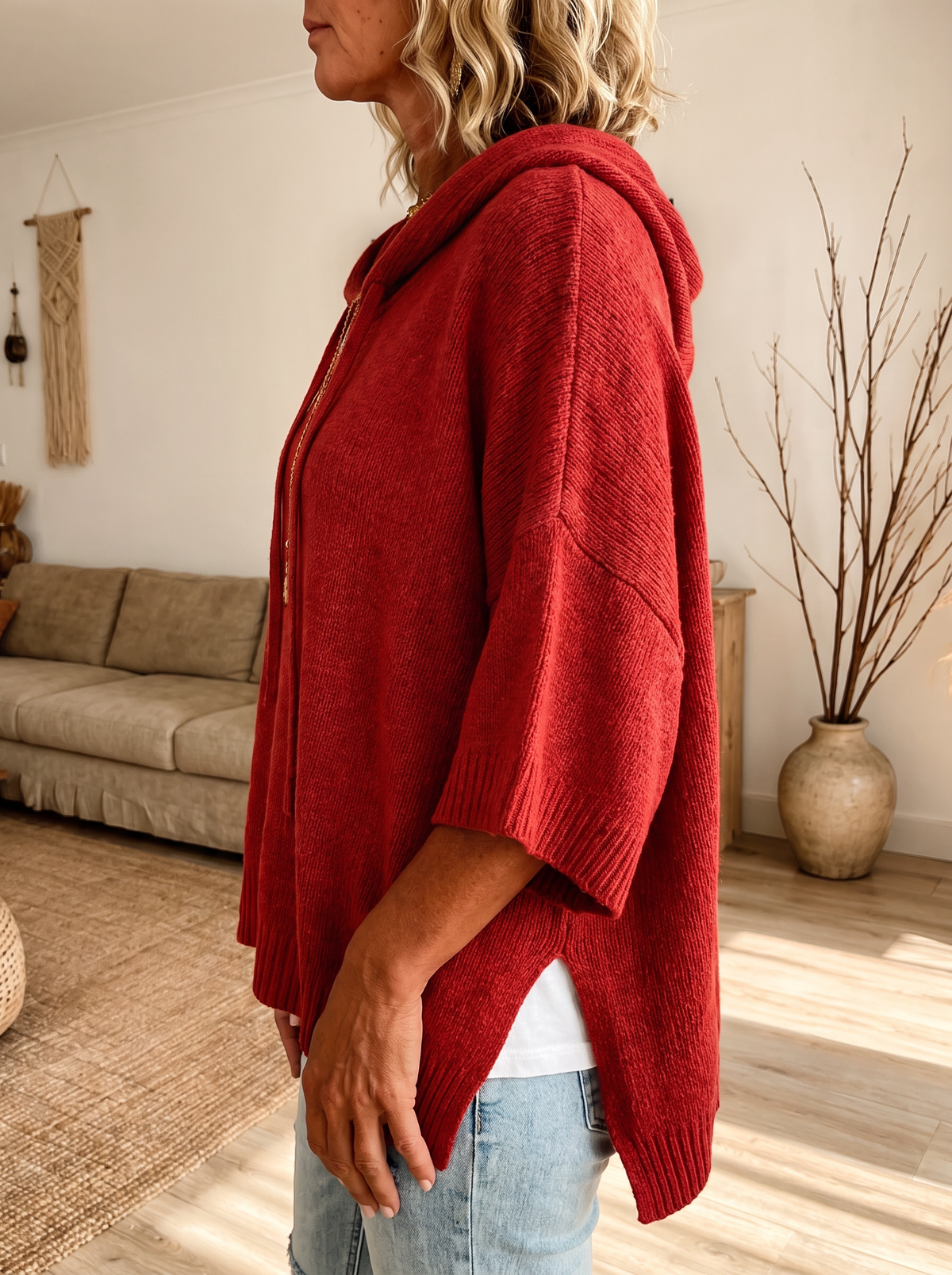 Claire | Eleganter Poncho-Pullover in Rot