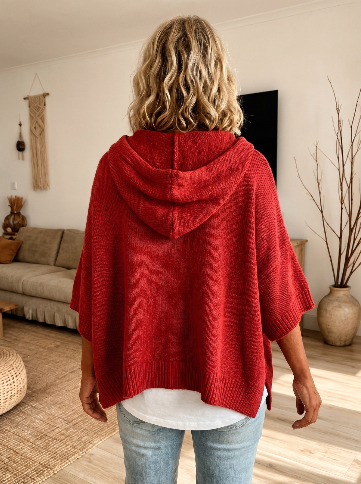 Claire | Eleganter Poncho-Pullover in Rot