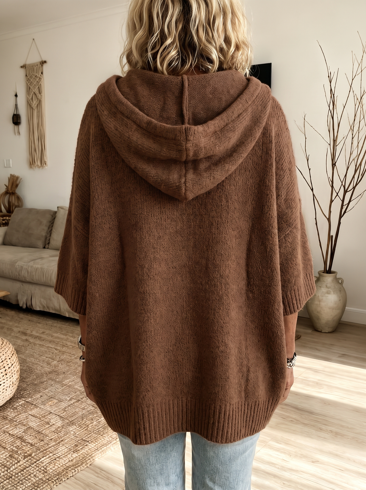 Louise | Kuscheliger Poncho-Pullover in Braun