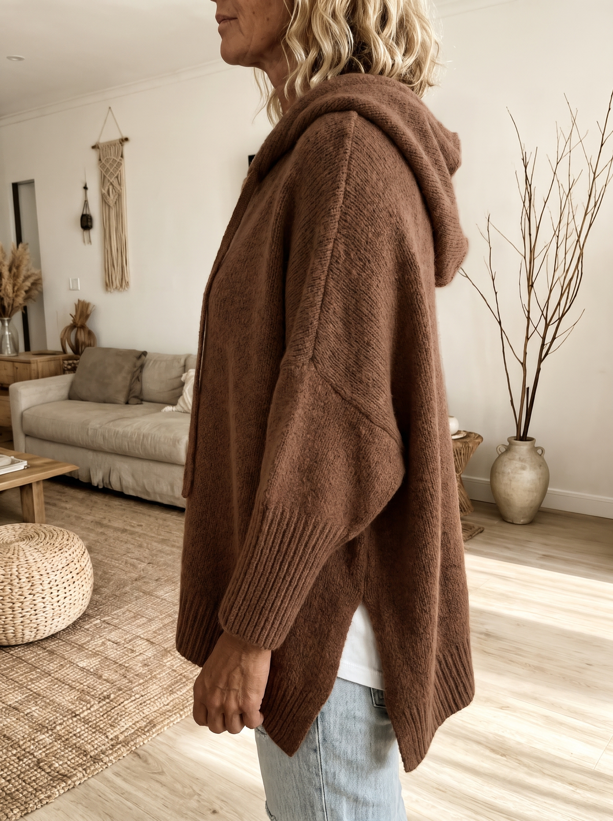 Louise | Kuscheliger Poncho-Pullover in Braun