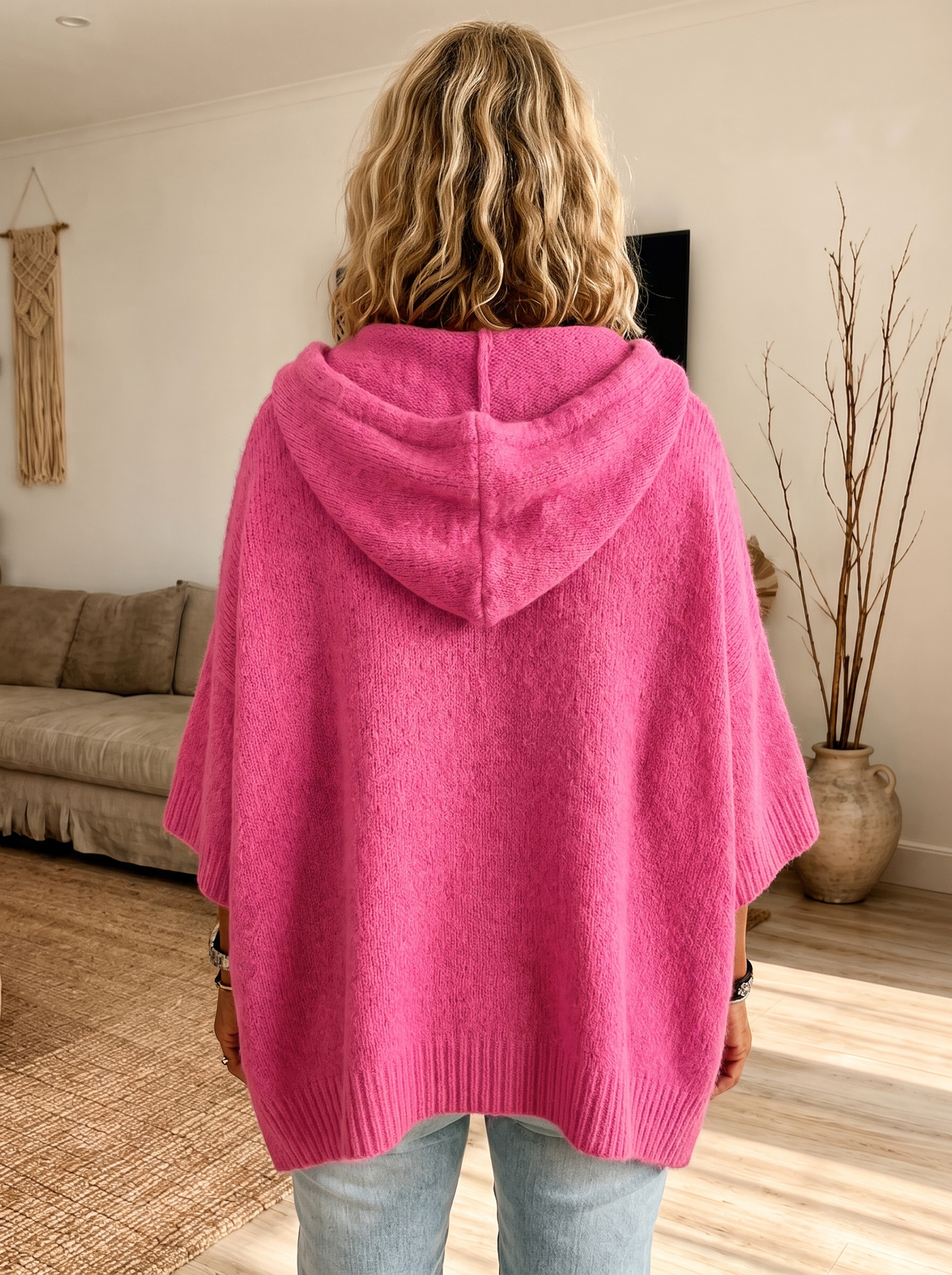Chloe | Kuscheliger Poncho-Pullover in Rosa