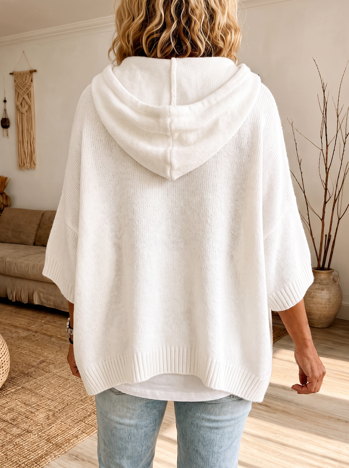 Janice | Kuscheliger Poncho-Pullover in Weiß