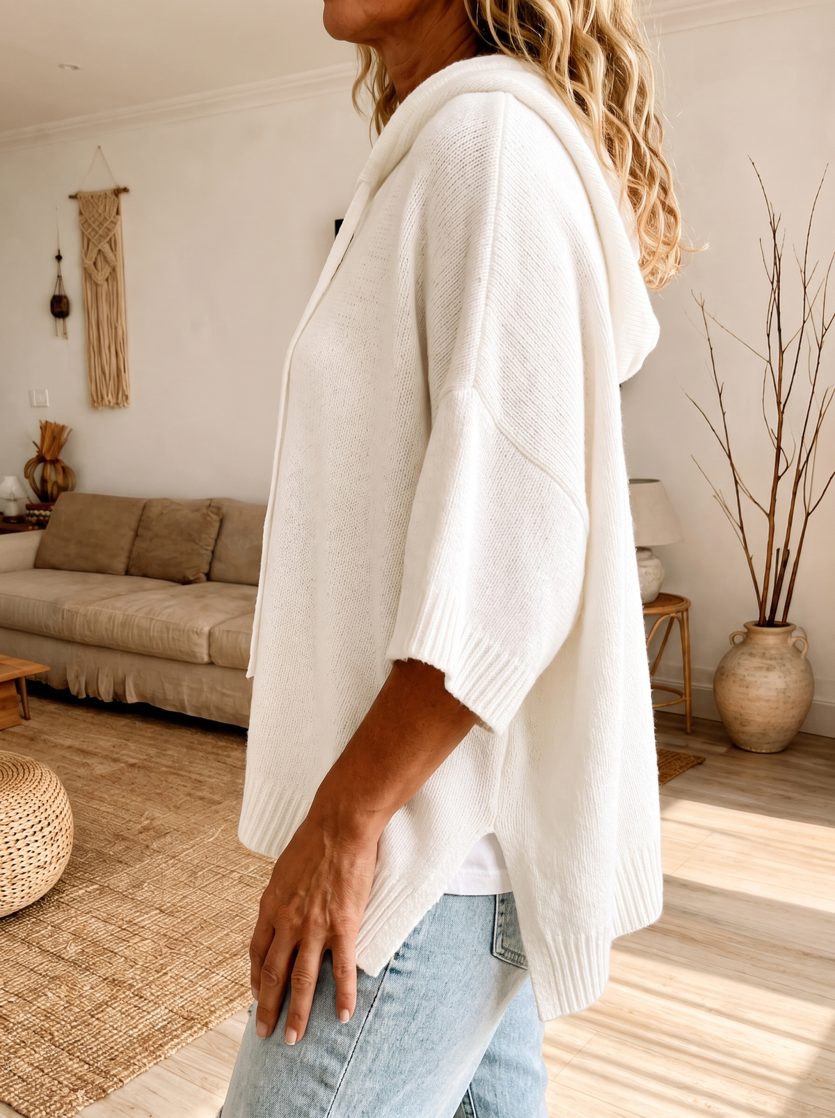 Janice | Kuscheliger Poncho-Pullover in Weiß