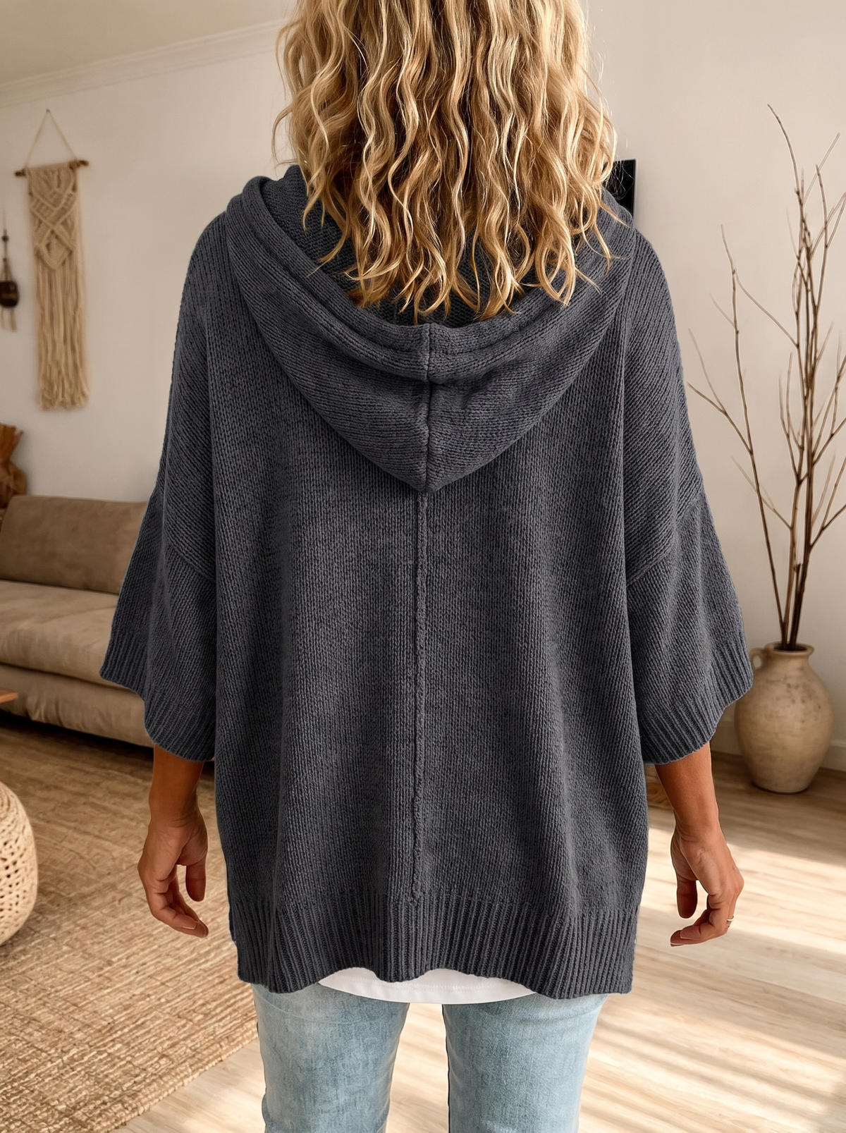 Camille | Eleganter Poncho-Pullover in Anthrazit