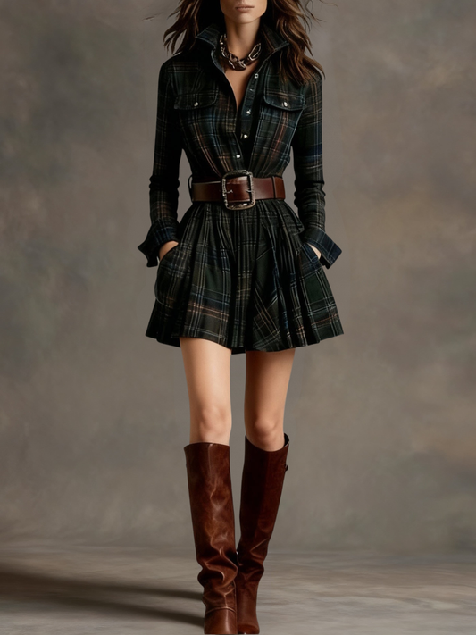 Camille | Elegantes kariertes Hemdblusenkleid