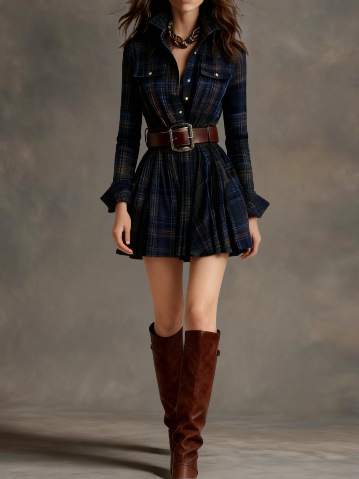 Camille | Elegantes kariertes Hemdblusenkleid