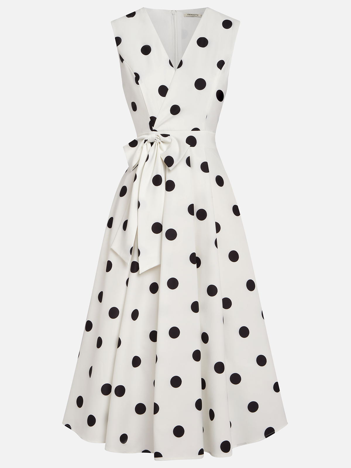 Schwarz‑weiße klassische Polka Dot französische ärmellose Midi‑Kleid