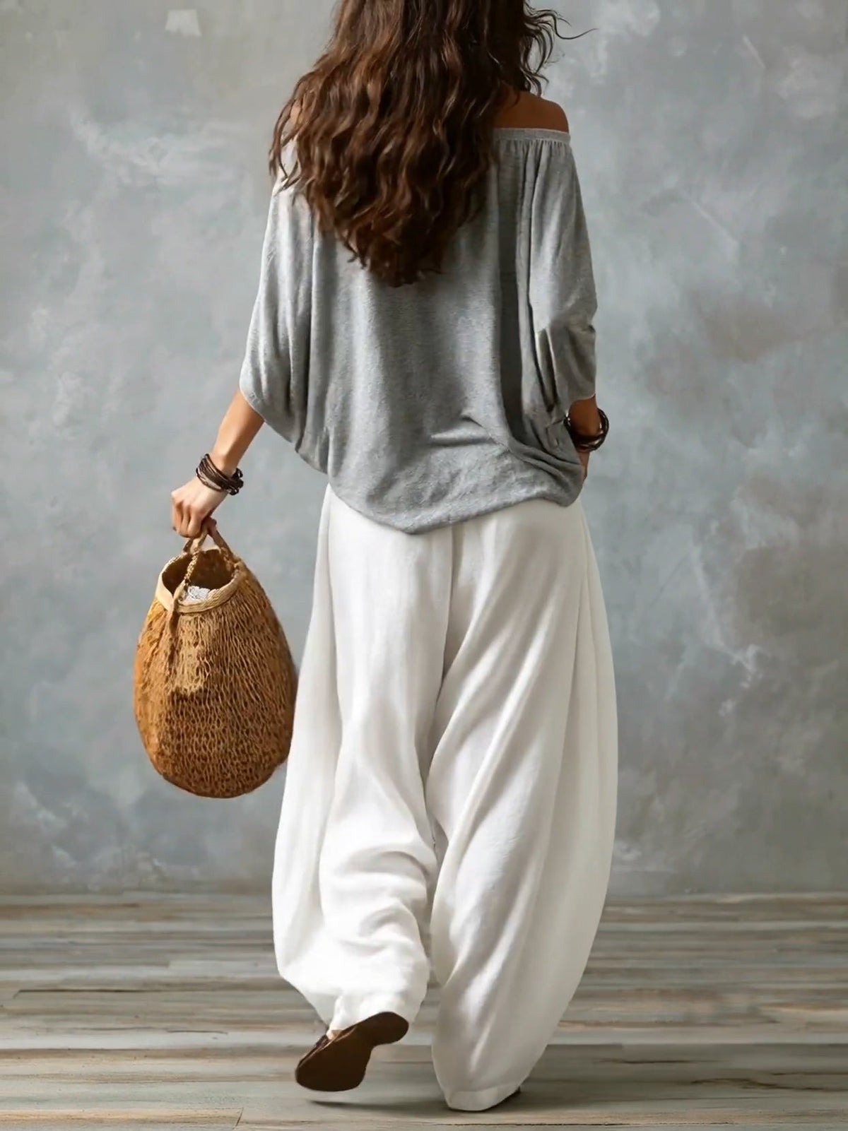 Morgane | Ensemble mit schulterfreien Oberteil und weiter Hose