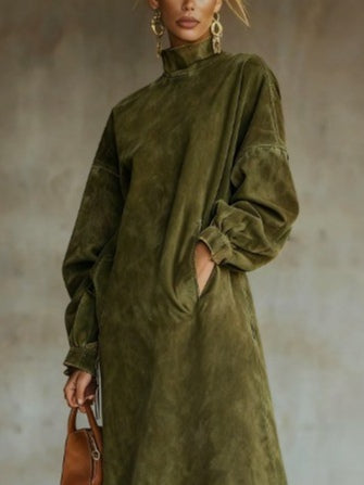 Aurore | Elegantes Kleid in Wildlederoptik mit Fransensaum