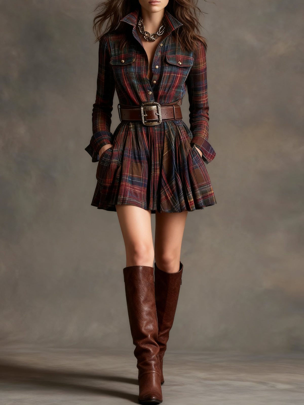 Zimt | Mini Vintage Kleid mit Rot- und Braunstreifen (mit Gürtel)