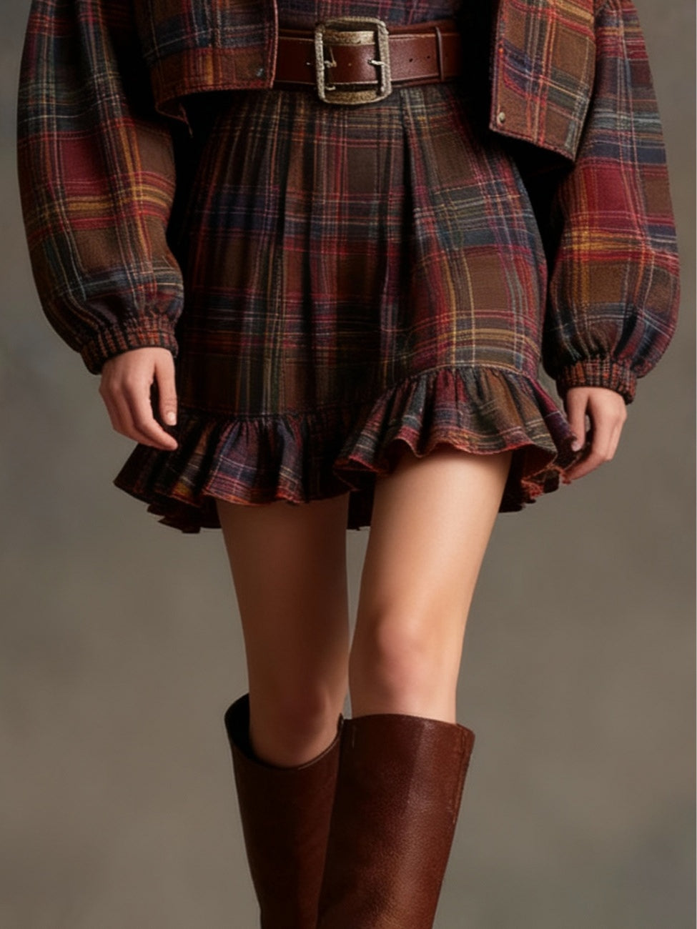 Marielle | Mini Vintage Kleid mit Karos und Streifen und weitem Blazer (mit Gürtel)