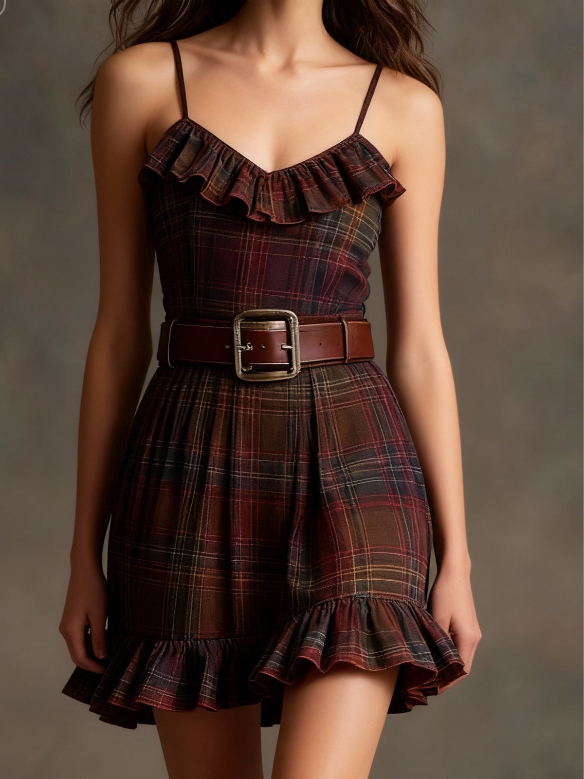 Marielle | Mini Vintage Kleid mit Karos und Streifen und weitem Blazer (mit Gürtel)