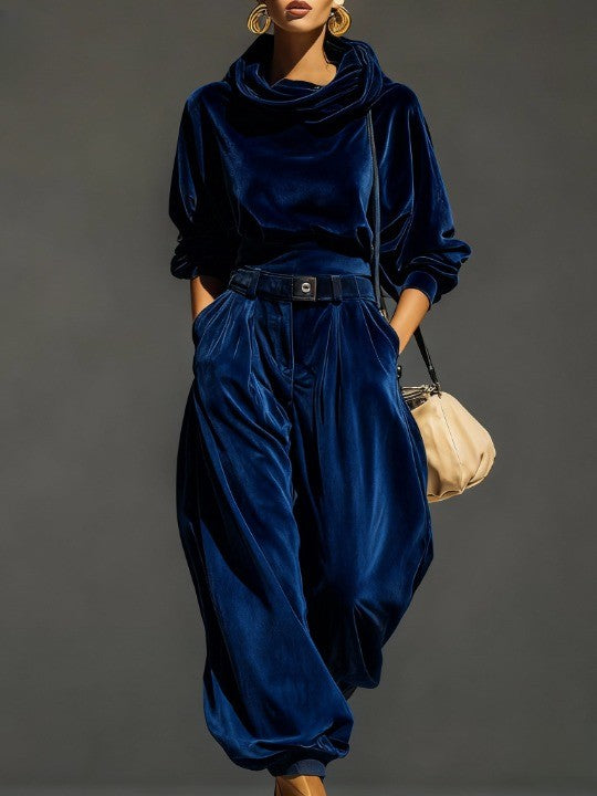 Capucine | Vintage-Samtset mit Hoodie und weiter Hose – inklusive Gürtel
