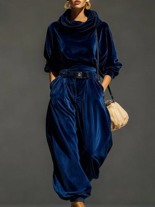 Capucine | Vintage-Samtset mit Hoodie und weiter Hose – inklusive Gürtel