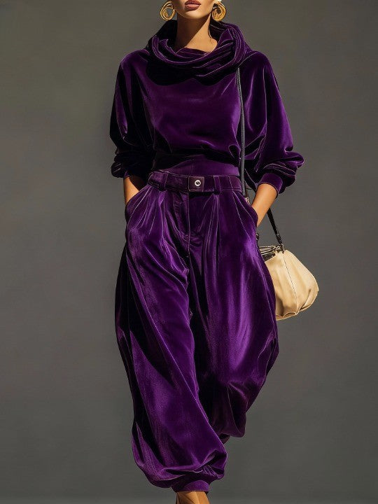 Capucine | Vintage-Samtset mit Hoodie und weiter Hose – inklusive Gürtel