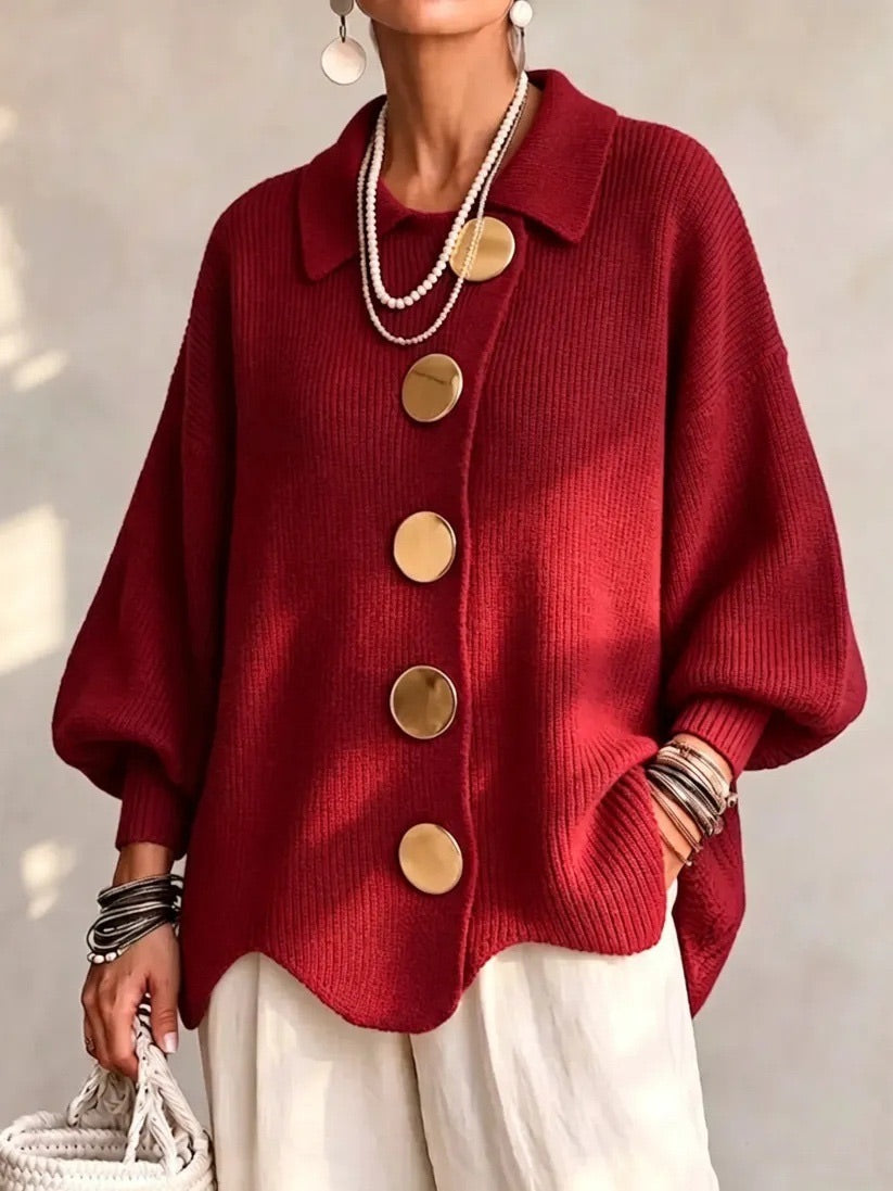 Karina | Grobstrickjacke mit goldfarbenen Knöpfen