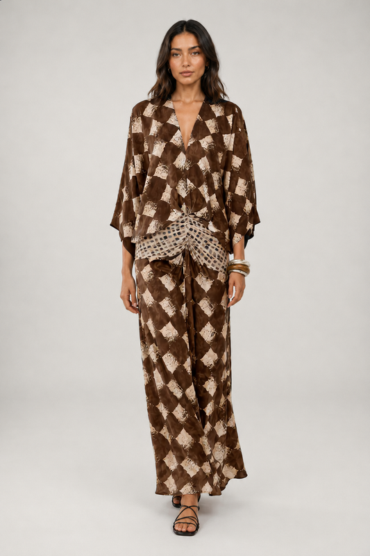 MAÉLIA – Maxikleid mit Terrakotta-Mosaikmuster