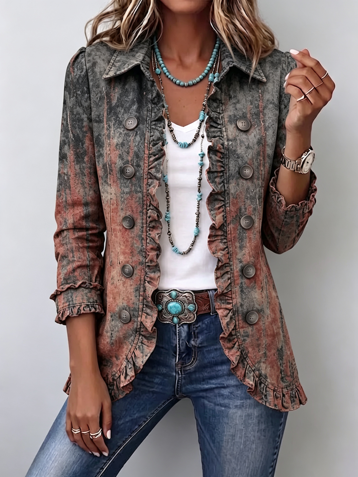 Flavie | Vintage-Jacke mit Texturverlauf und Rüschen