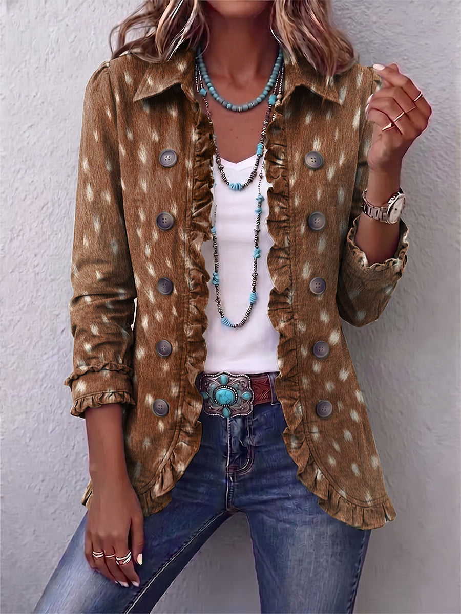 Hélène | Bohemian Jacke mit braunem Tierdruck und Volants
