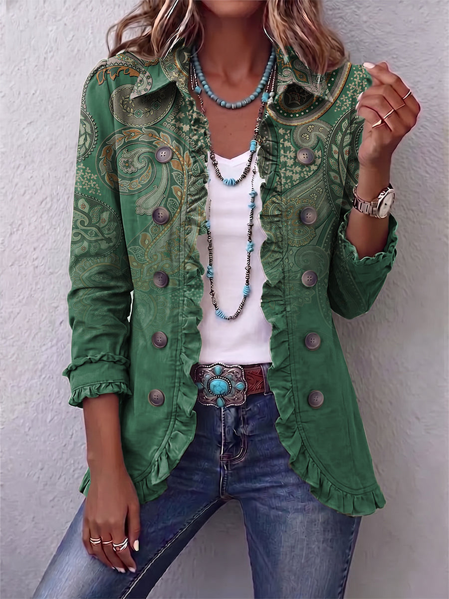 Cosette | Bohemian Paisley Grün Volantjacke