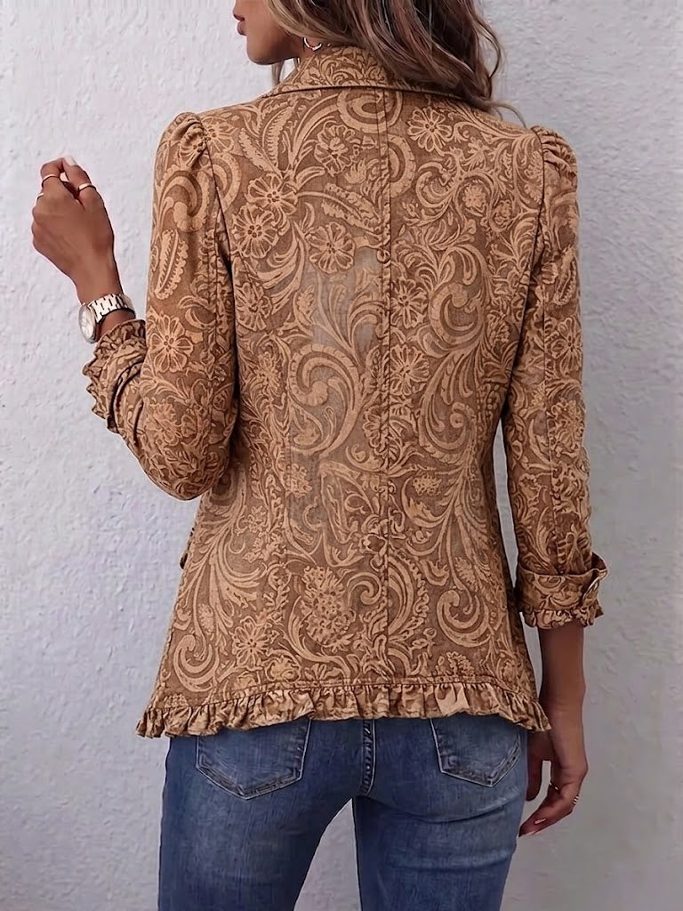 Noémie | Vintage Boho Blümchenjacke Braun mit Rüschen