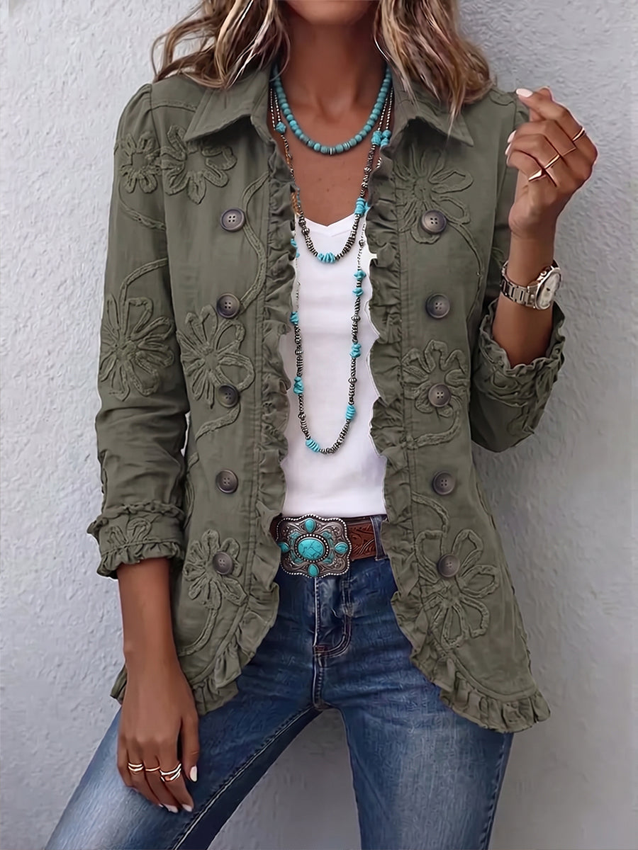 Faustine | Utility-Jacke mit besticktem Blumenmuster im Bohème-Stil