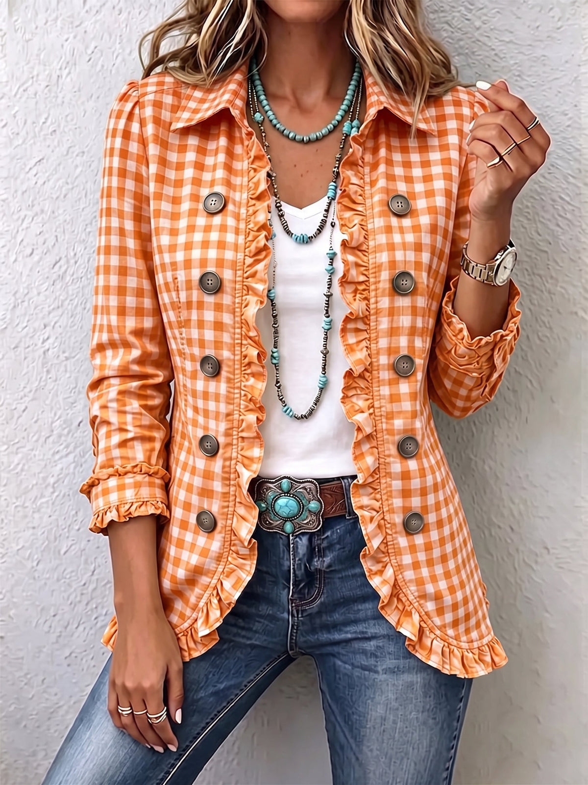 Julie | Vichy-Karo-Jacke mit Rüschen und Knöpfen