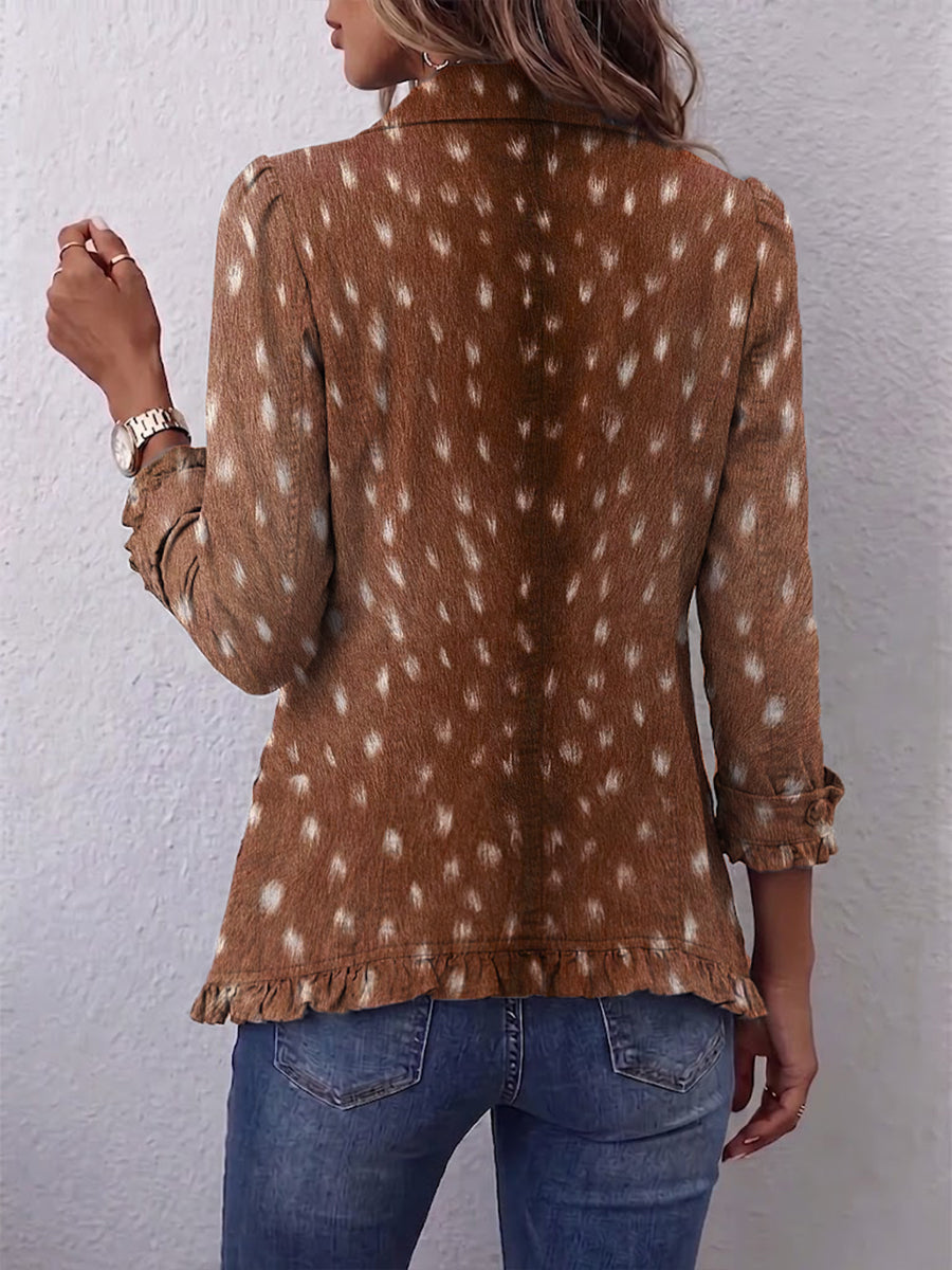 Hélène | Bohemian Jacke mit braunem Tierdruck und Volants