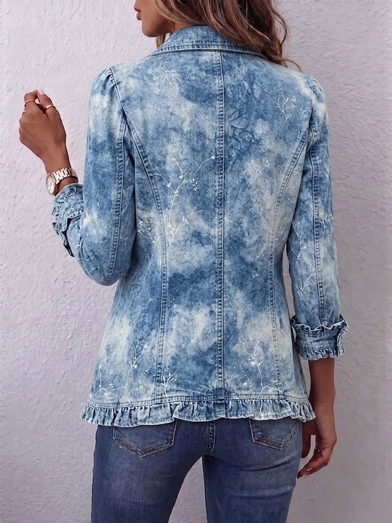 Guenièvre | Vintage Bohemian Botanische Jacke Blau mit Rüschen