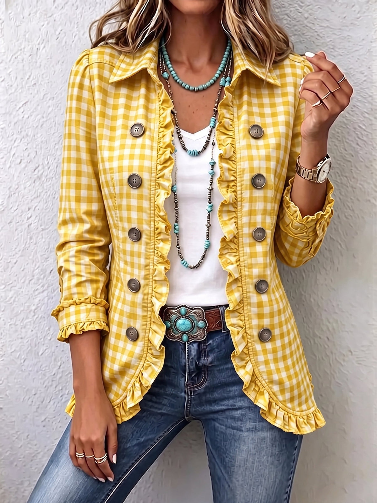 Julie | Vichy-Karo-Jacke mit Rüschen und Knöpfen