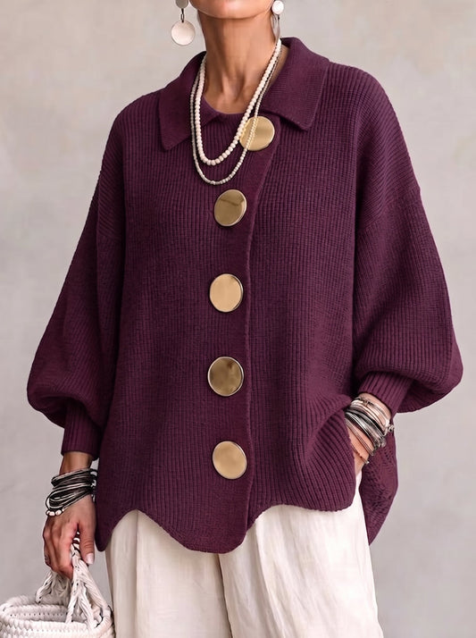 Karina | Grobstrickjacke mit goldfarbenen Knöpfen