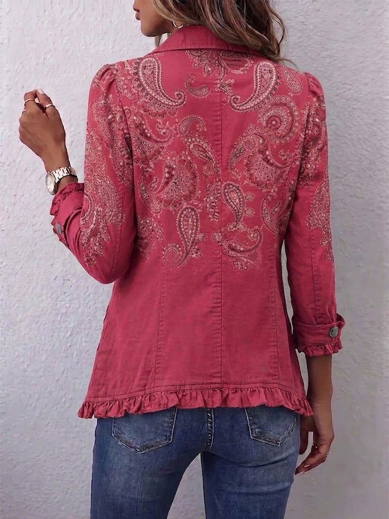 Iseult | Vintage-Rosen-Paisley-Jacke mit Rüschen