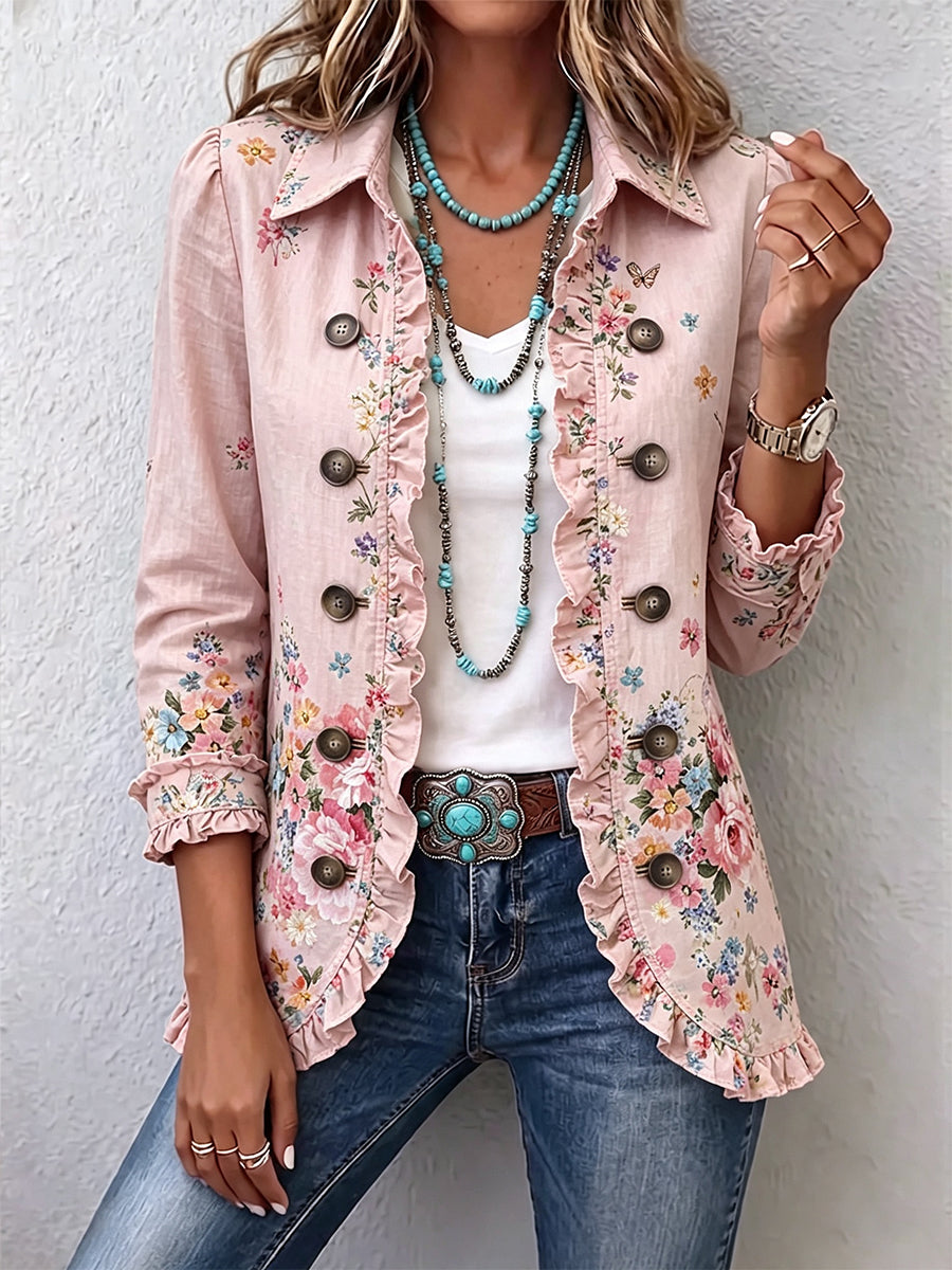 Martine | Blumenjacke in Rosé mit Rüschen und Knöpfen