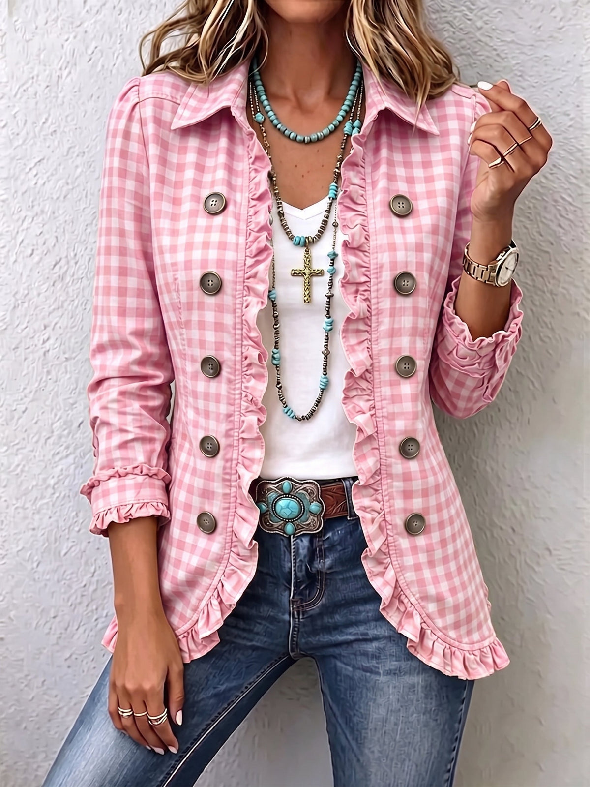 Julie | Vichy-Karo-Jacke mit Rüschen und Knöpfen