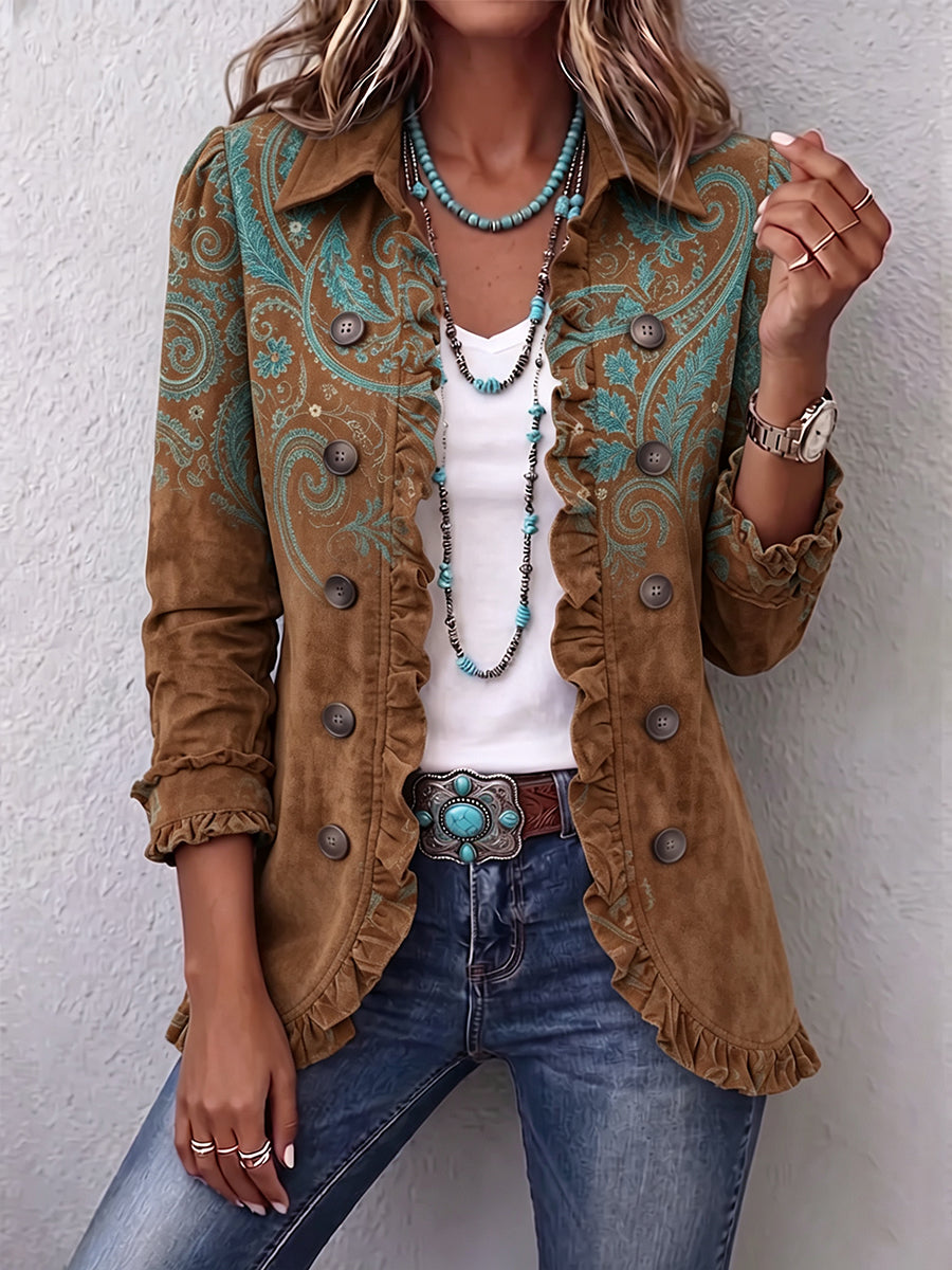 Séverine | Braune Paisley-Jacke mit Rüschen