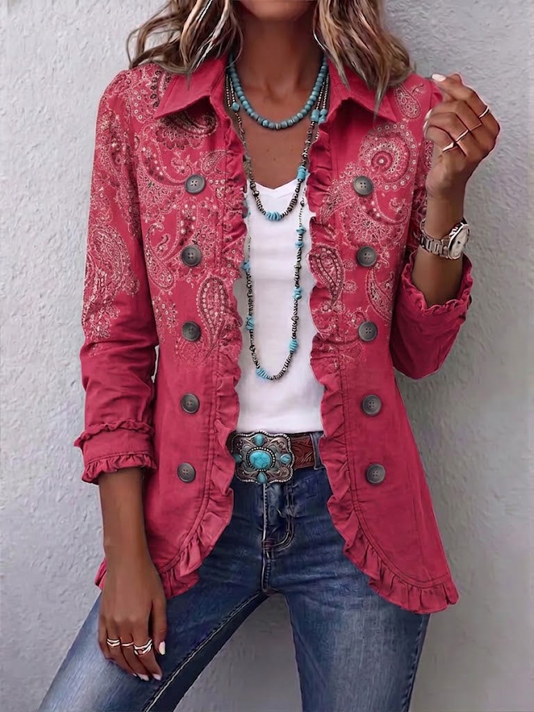 Iseult | Vintage-Rosen-Paisley-Jacke mit Rüschen