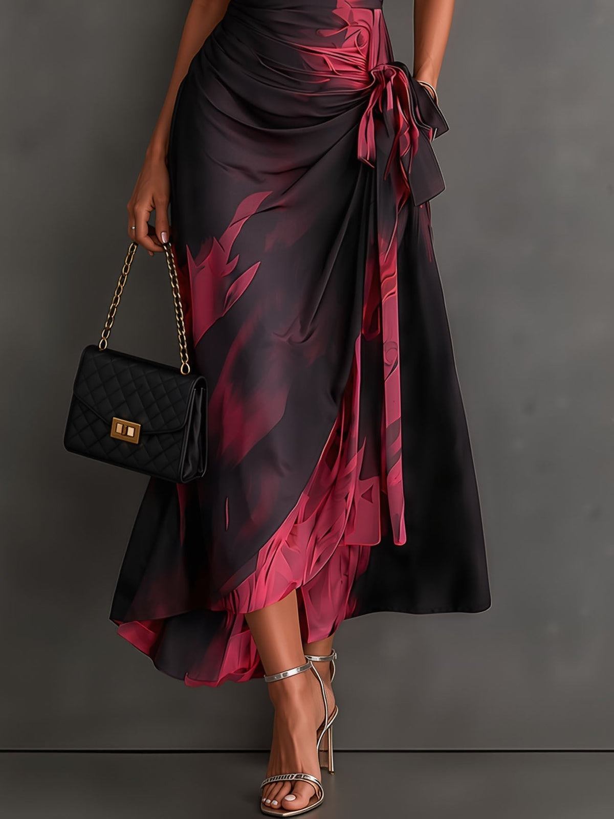 Victorine | Gedrucktes Rot und Schwarz Wickelkleid