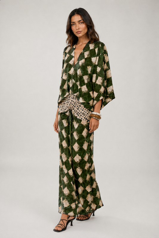 MAÉLIA – Maxikleid mit grünem Mosaikmuster