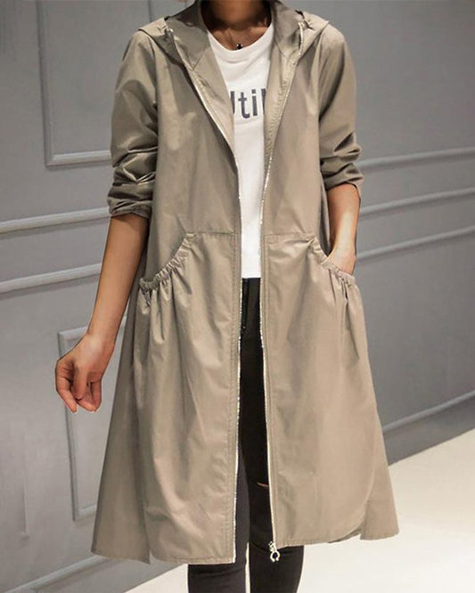 Kathleen | Kapuzen Langer Trenchcoat mit Reißverschluss