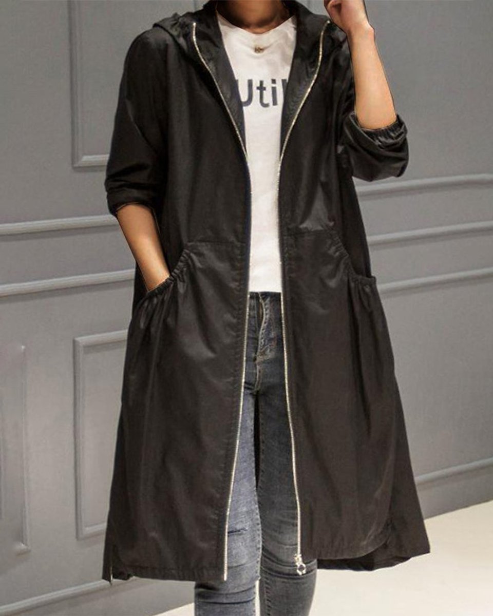 Kathleen | Kapuzen Langer Trenchcoat mit Reißverschluss