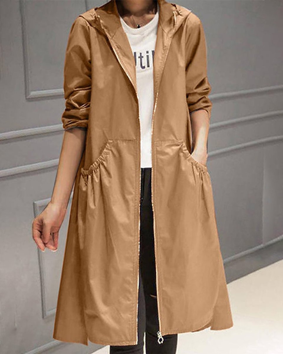 Kathleen | Kapuzen Langer Trenchcoat mit Reißverschluss