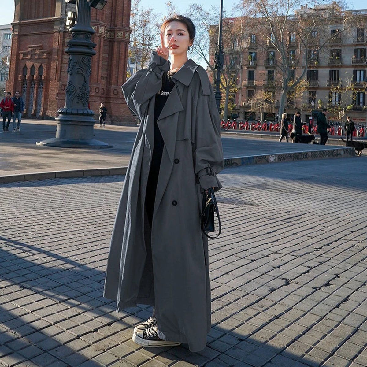 Lena | Übergroßer, doppelt geknöpfter, langer Trenchcoat