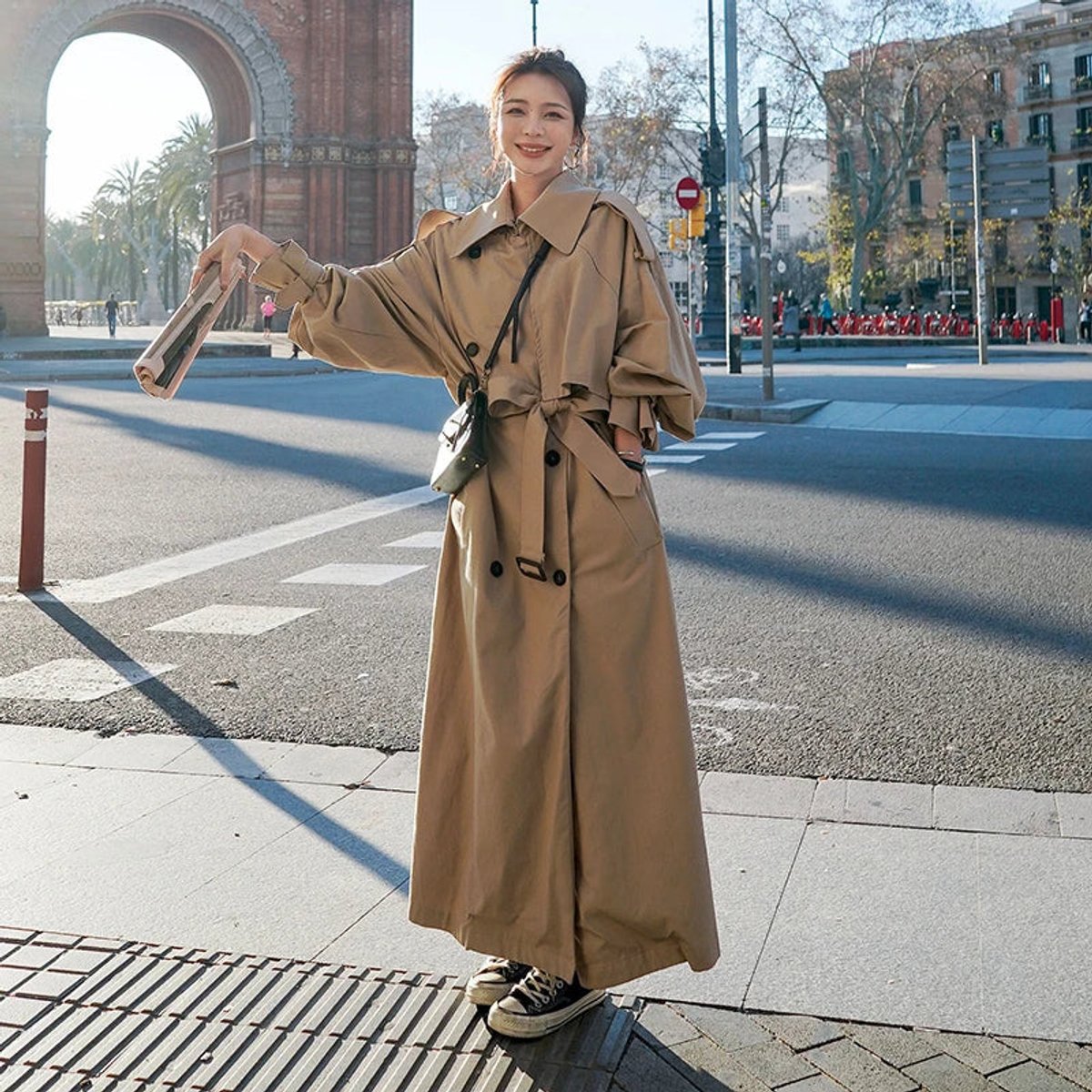 Lena | Übergroßer, doppelt geknöpfter, langer Trenchcoat